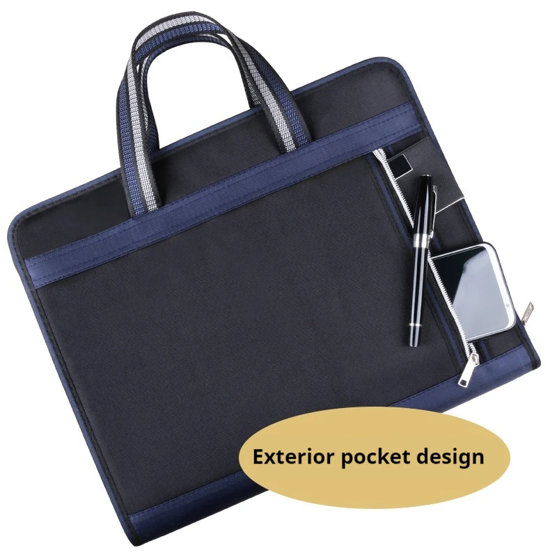 Oxford Cloth Organ Bag A4 Folder Storage Bag Black Multi Layer Data Folder Handheld Canvas Zipper Roll Bag About 500 A4 Papers