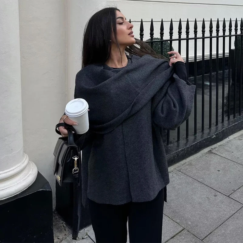 Plush Winter Coats for Women Asymmetric Scarf Demi-season Jacket for Women Parkas Long Sleeve Padded Coat Woman Jacket