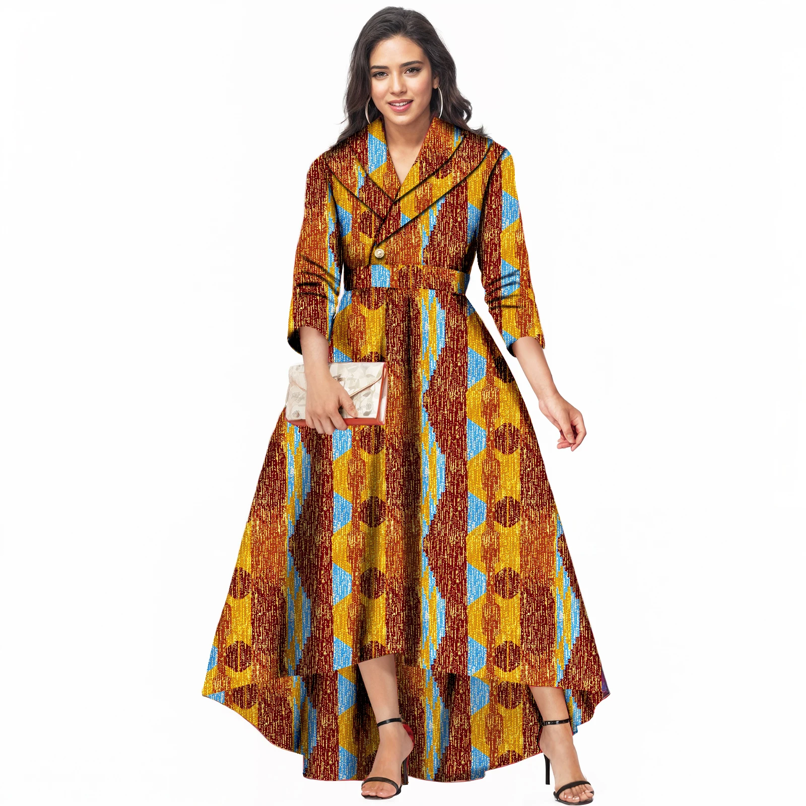 

African Dresses for Women Kente Print Casual Traditional Casual Dashiki Ankara Wedding Party Dress