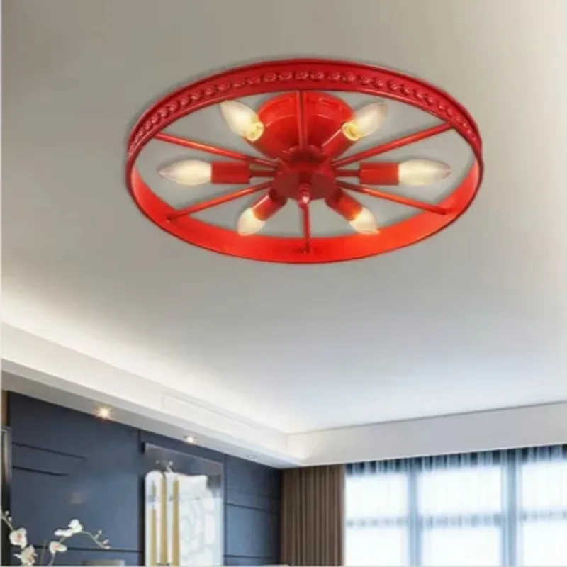 

American Retro Industrial Round Iron LED Ceiling Lamp Simple Fixture for Bedroom Dining Study Room