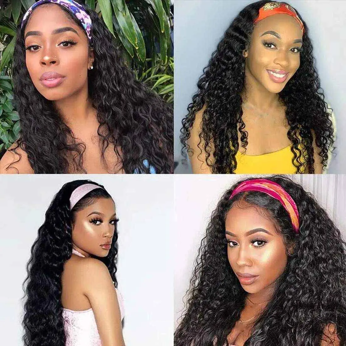 Kinky Curly Headband Peruca de Cabelo Humano Glueless Wear e Go Headband Peruca de Cabelo Humano Peruca Profunda Curly Cabelo Humano para Mulheres Negras