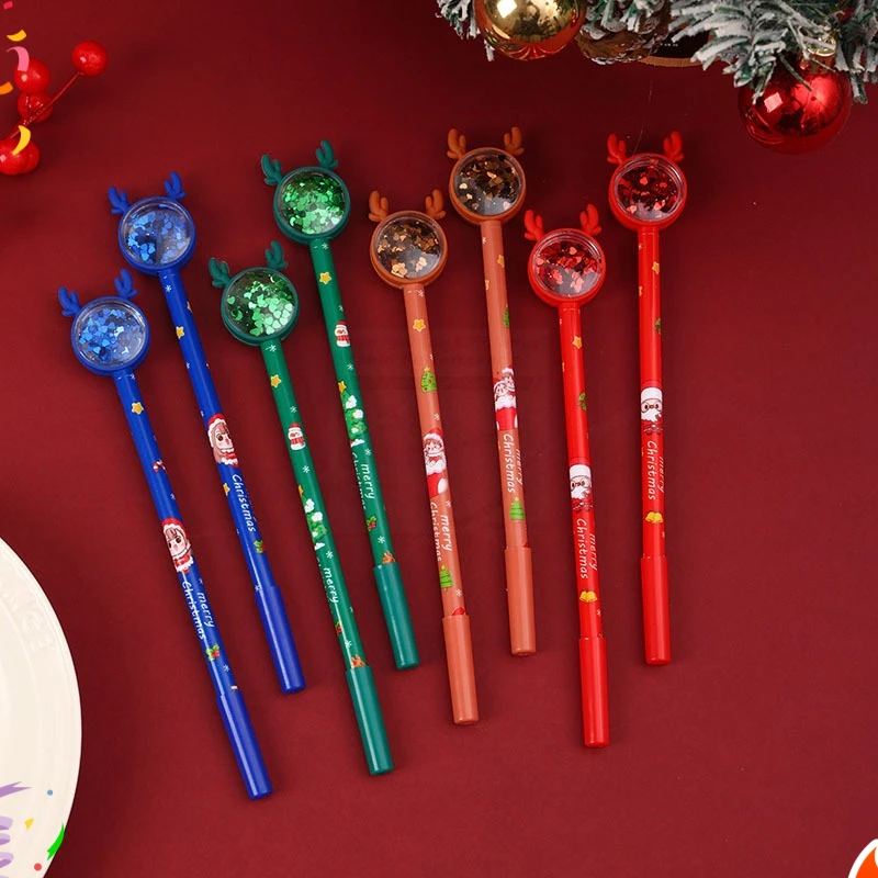 

12 шт., нейтральная ручка с рождественским лосем и блестками, праздничная черная ручка для подписи, подарочная ручка с героями мультфильмов, игольная трубка, выдвижная крышка для письма