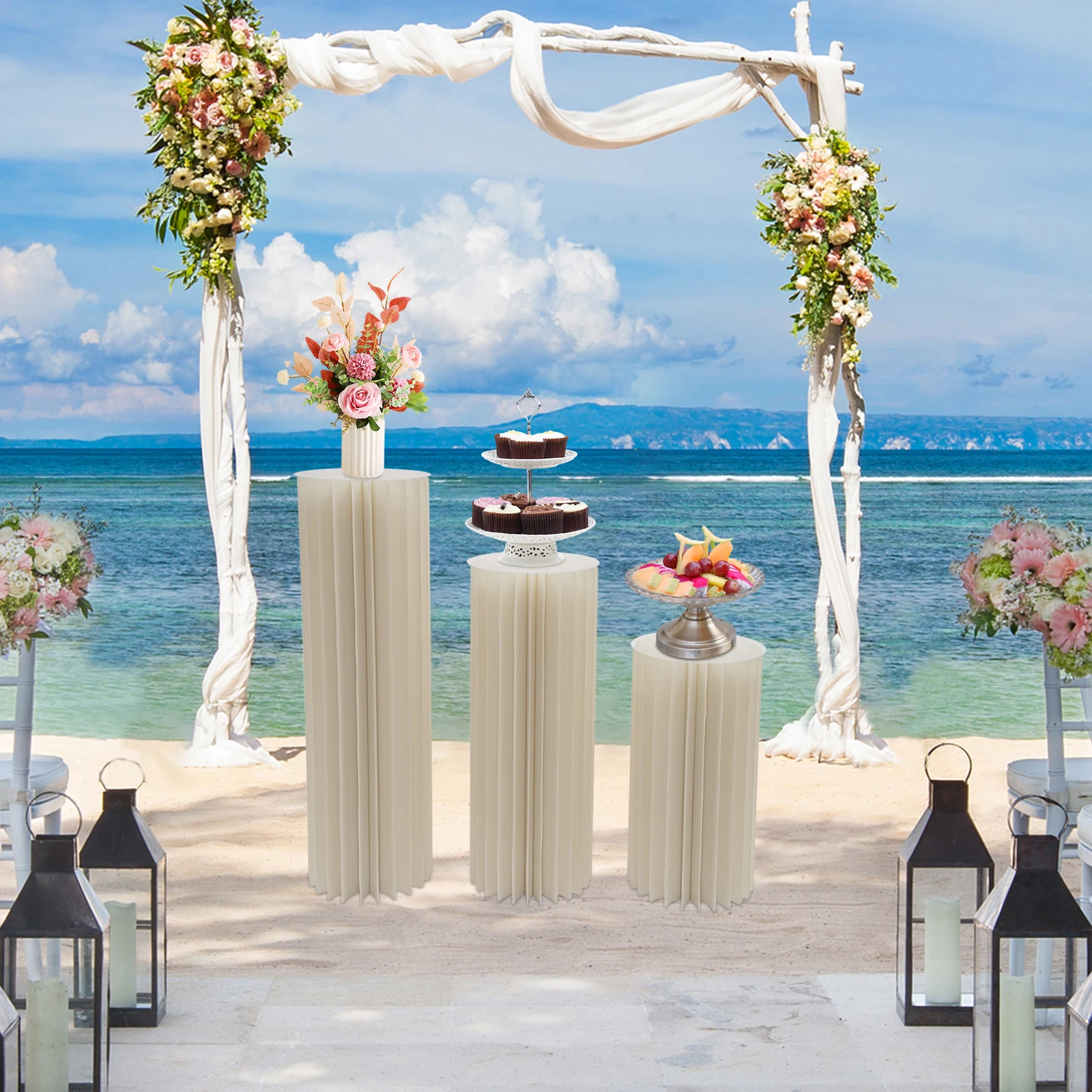 

3pcs Foldable Cardboard Centerpiece Display Cylinder Flowers Stand Columns Display for Wedding Party Garden Decoration