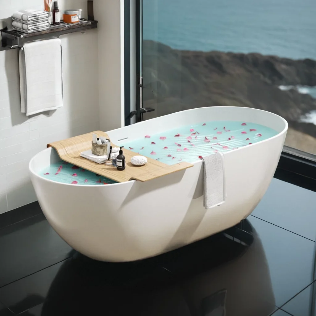 Luxury Handcrafted Stone Resin Freestanding Soaking Bathtub with Overflow in Matte White, cUPC Certified - 24S03-69MW Freestandi