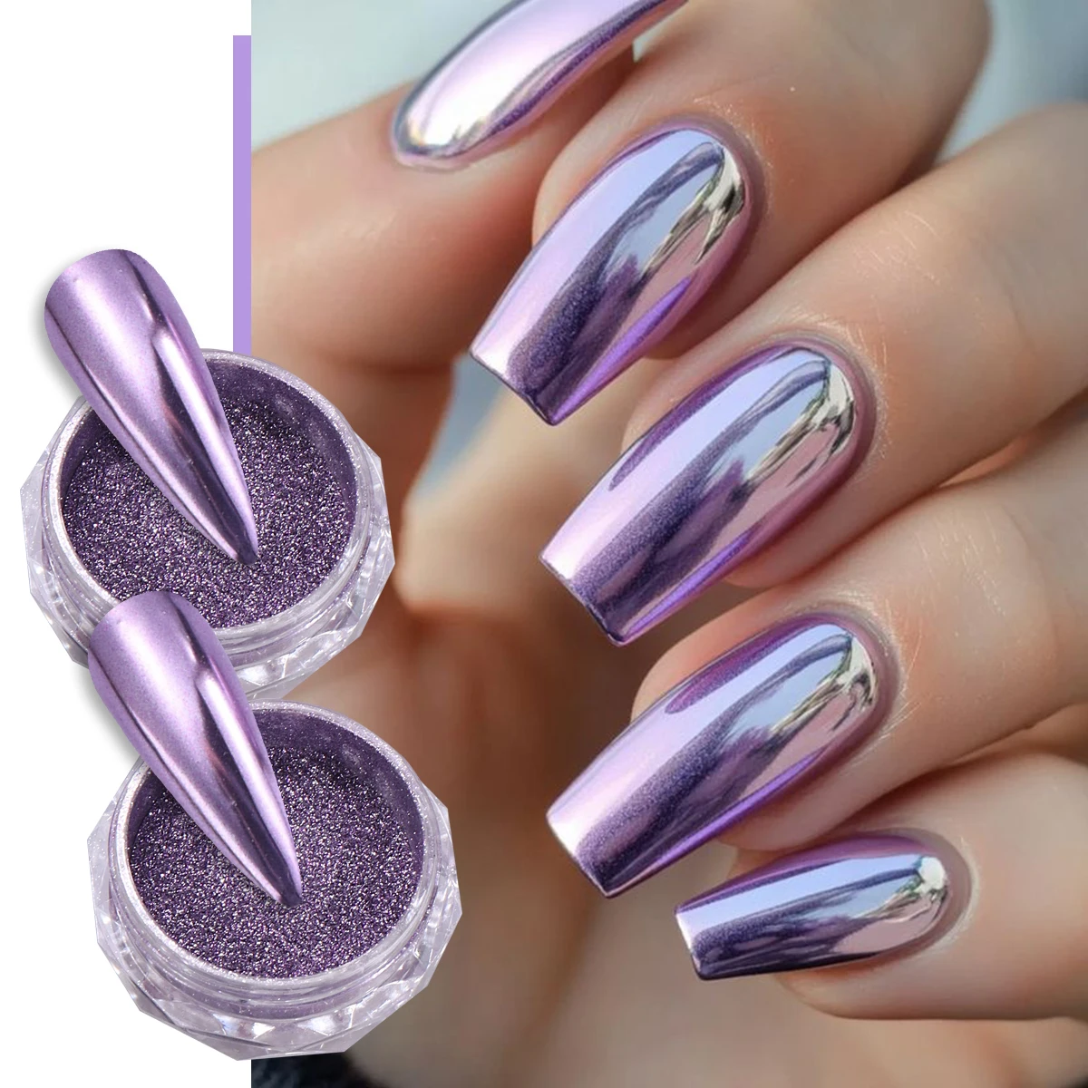 2pcs Purple Mirror Chrome Nail Powder Metallic Y2K Style Shiny Rubbing Dust Metal DIY Charm Summer Pigment Manicure Decoration
