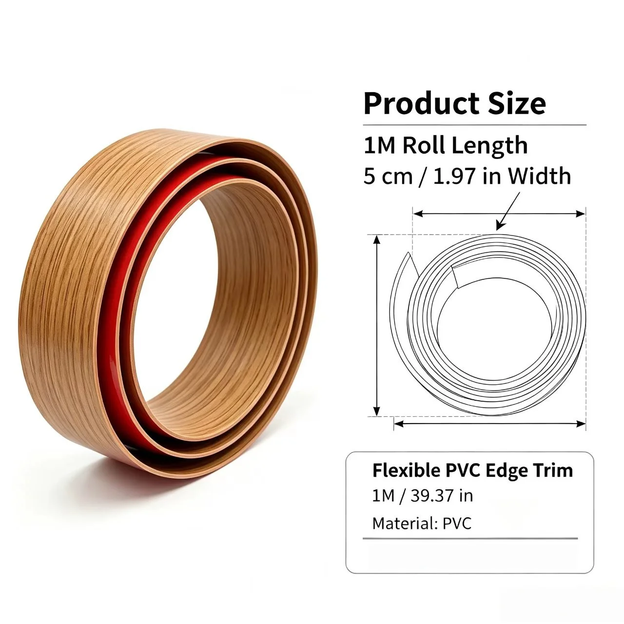 1PC 1Mx5cm PVC Self Adhesive Wood Grain Molding Trim Flexible Decorative Strip Wall Furniture Edge Cover for Home Decor