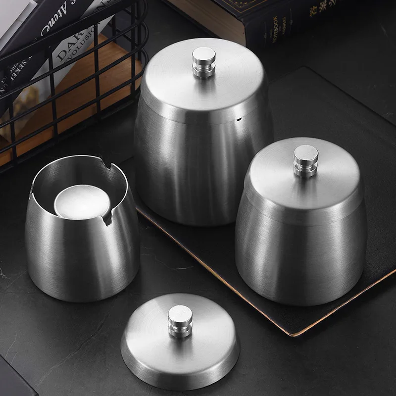 Stainless Steel Windproof Ashtray, Tapered Raised with Columns, Home Living Room, Hotel Bar KTV Covered  Ashtray