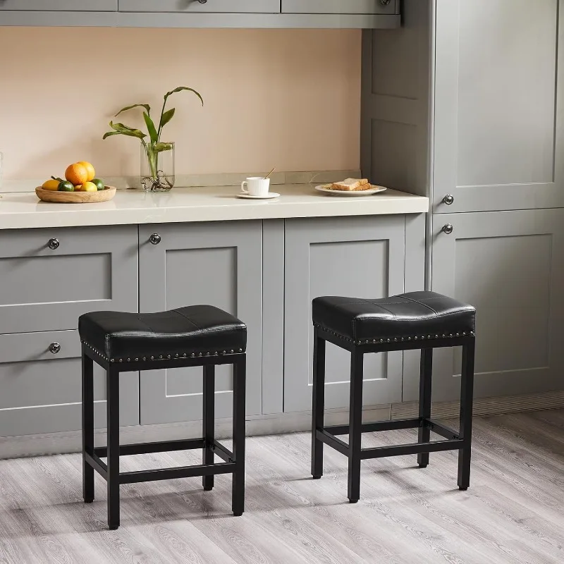 Bar Stools Set of 4， 24 inch Counter Height Bar Stools, Upholstered Modern Kitchen Barstools with Metal Base