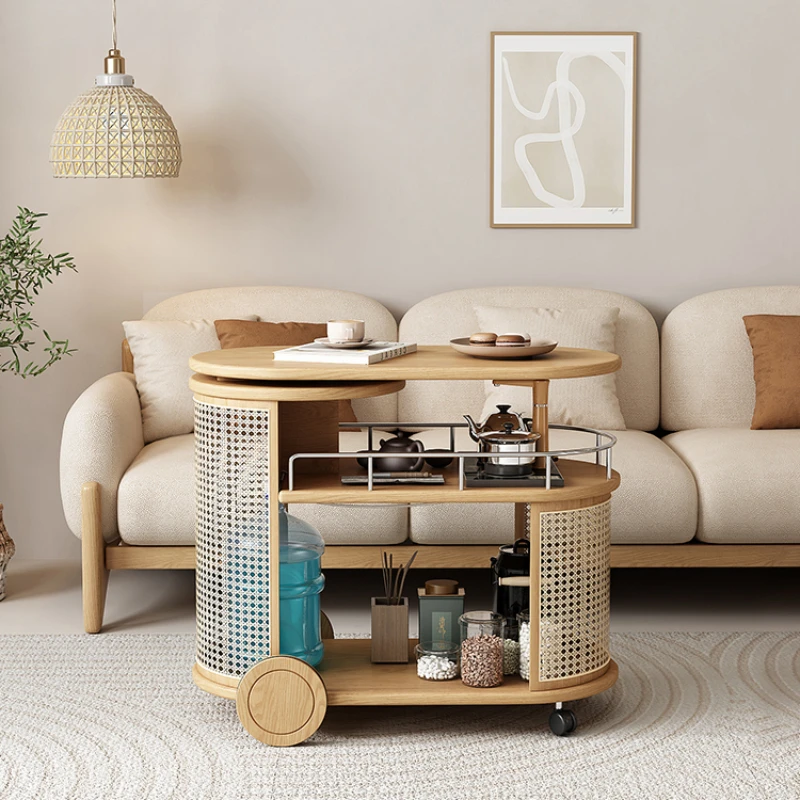 Mobile solid wood tea cart home living room modern simple sofa side table