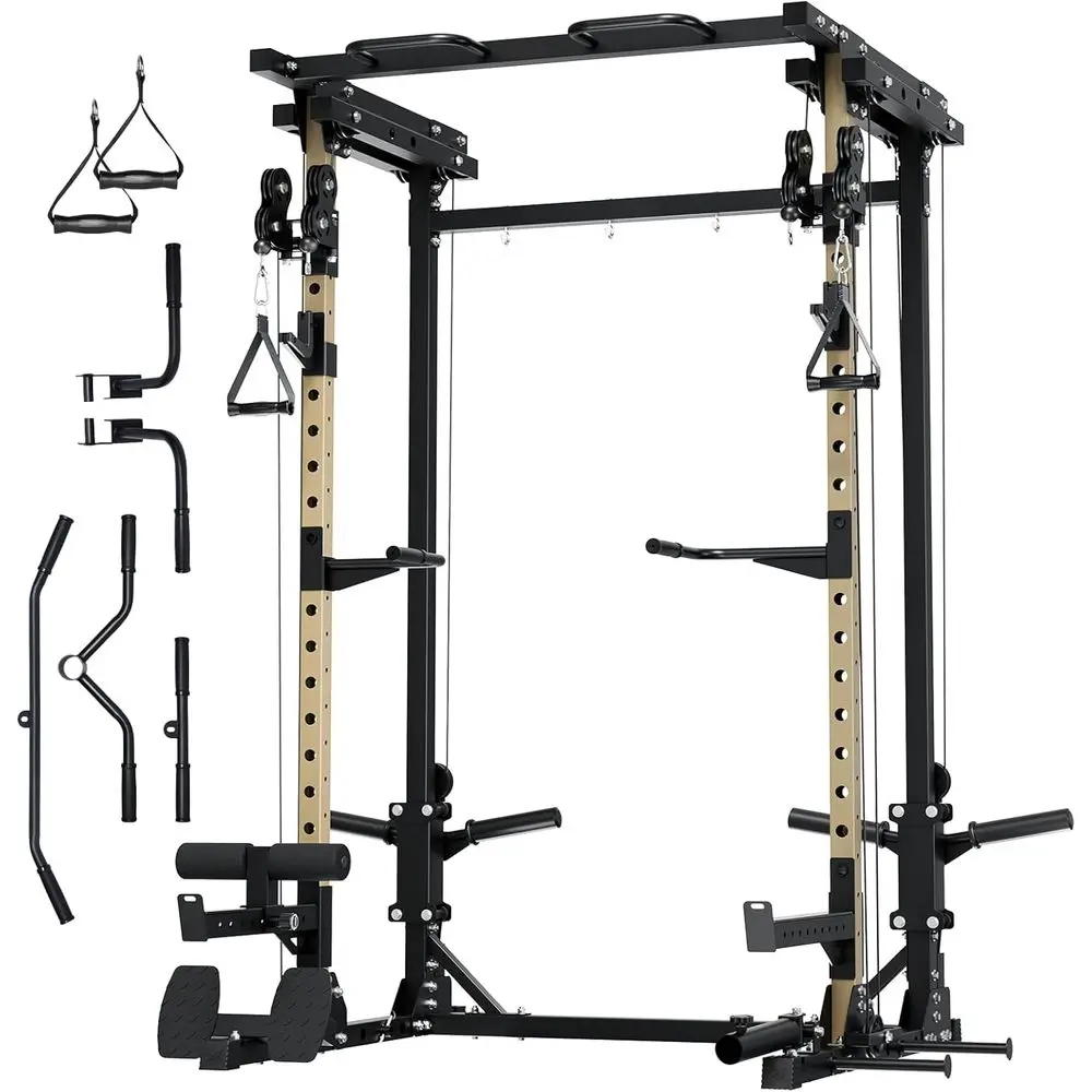 Durable 2500 lb Fitness Drone3 Power Rack, gimnasio en casa con doble polea, barra de dominadas y ganchos en J para entrenamiento de fuerza
