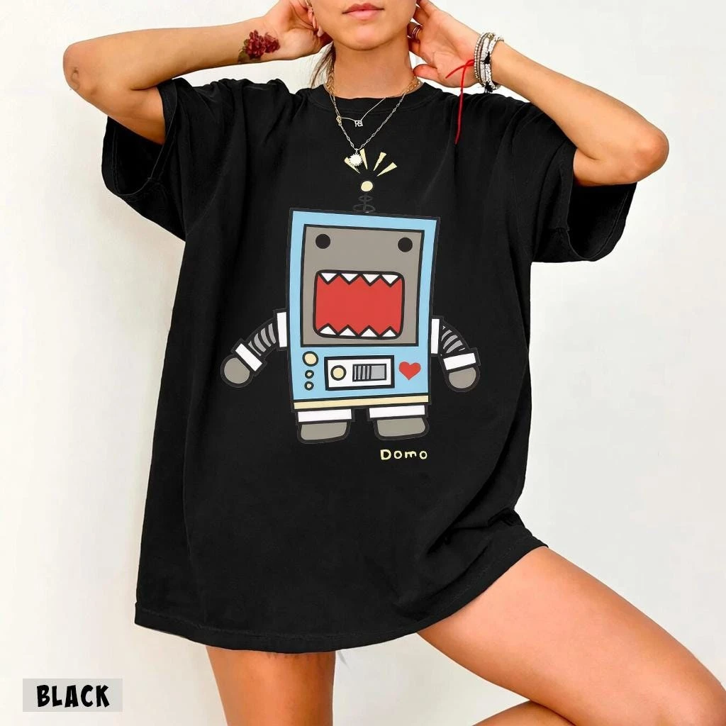 Domo Machine Shirt, Y2K Top, Harajuku Gift, Kawaii Tee, Domo Tshirt Cute Cartoon Pattern