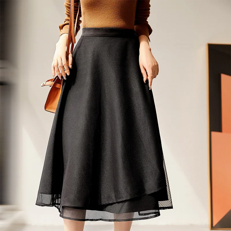 

Юбка миди А-силуэта с высокой талией, с пуговицами и сетчатыми вставками, универсальная, из полиэстера, с 3D-эффектом, модель Batwing ape