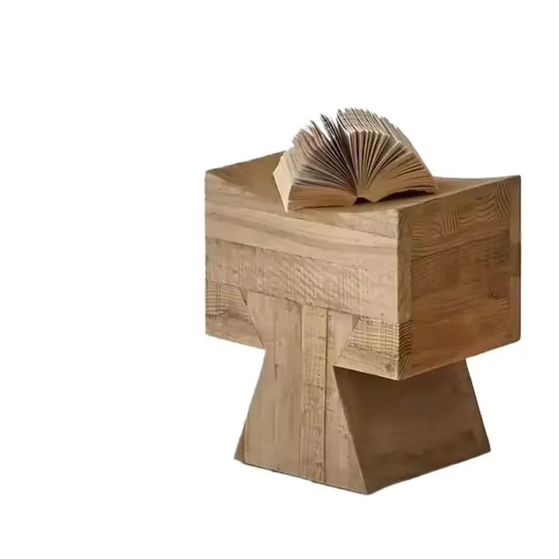 Reclaimed wood Japandi boutique classic stool natural brushed living room furniture with dining table wooden stool
