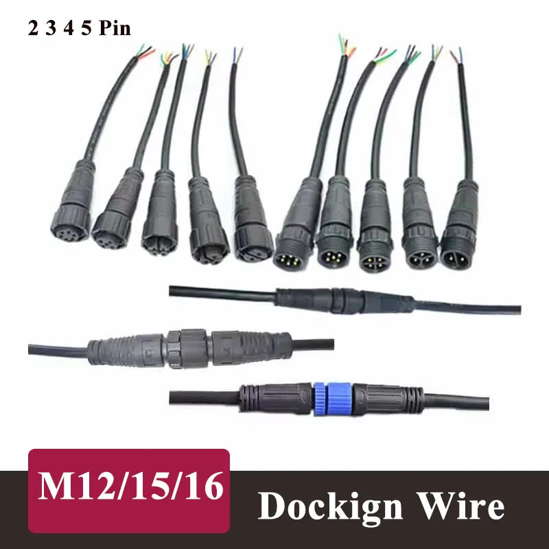 Waterproof M12 M15 M16 2 3 4 5 Pin Connector Cable Dockign Wire Nylon  Solar Light Power Cord Male Female Plug Extension Line
