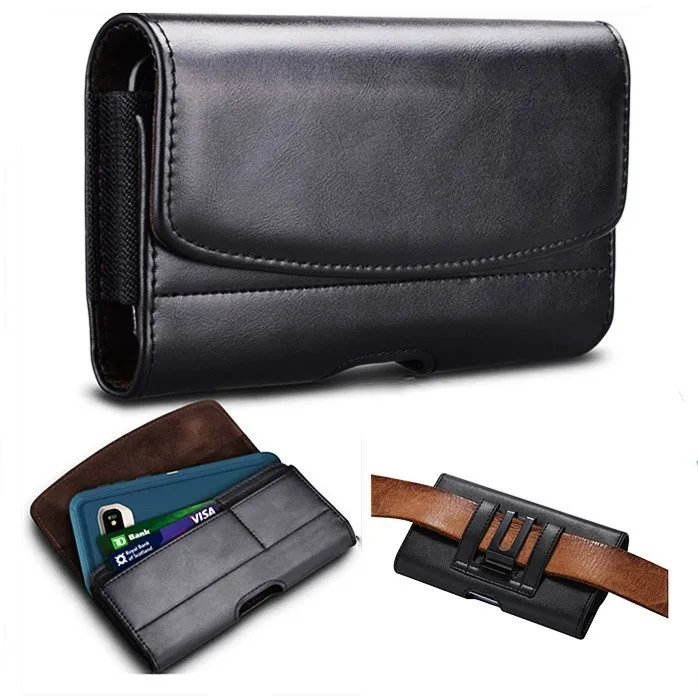 Multi-specification and size mobile phone flip cover horizontal PU leather waist-hanging wallet wearing belt work waist bag