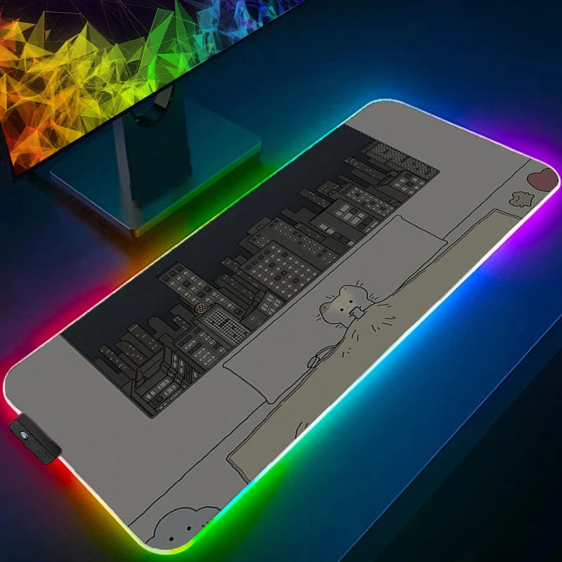 لوحة ماوس مطاطية LED للمكتب والكمبيوتر الشخصي ملحقات ألعاب لوحة ماوس RGB للكمبيوتر المحمول كارتونية ممتدة حصيرة مكتبية لوحة مفاتيح لطيفة للألعاب