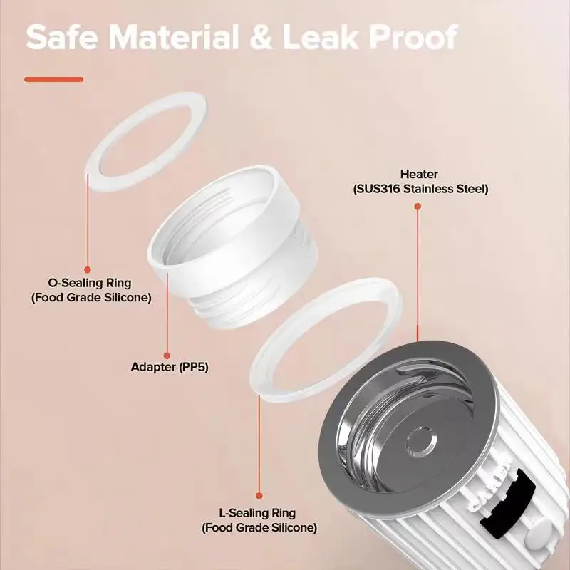 Pemanas Botol Susu Bayi Portabel Nirkabel, Penghangat & Pencair Susu, 4 Tingkat, Baterai Internal 6000mAh