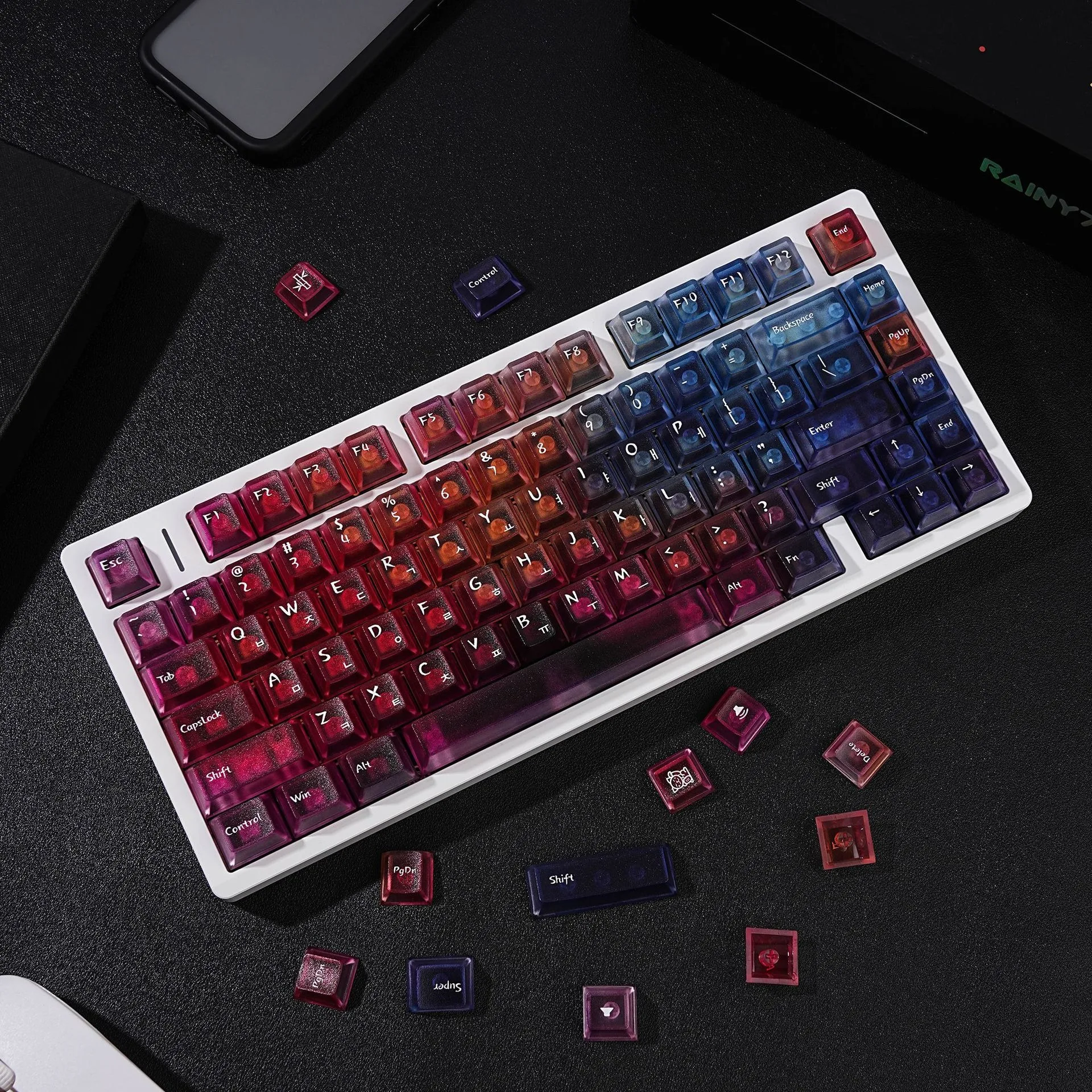 Gradient Transparent Korean Mechanical Keyboard keycaps Cherry Profile Keycap Gaming Keyboard backlight RGB Key Caps Fit custom