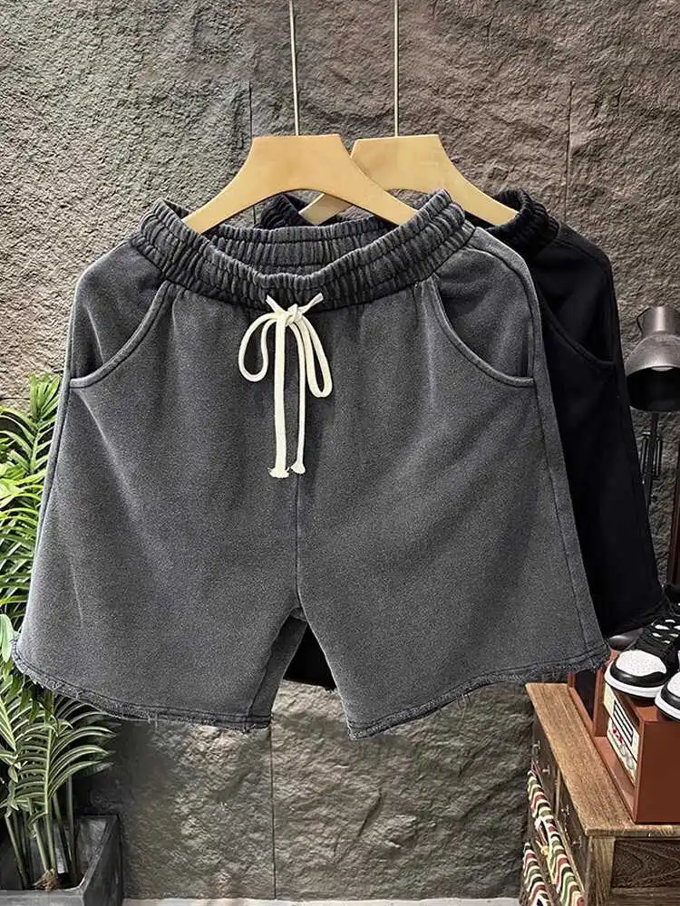 

Waed ey Повседневные мужские летние модные брендовые молодежные прямые брюки средней длины с манжетами в пять четвертей, свободные эластичные брюки...