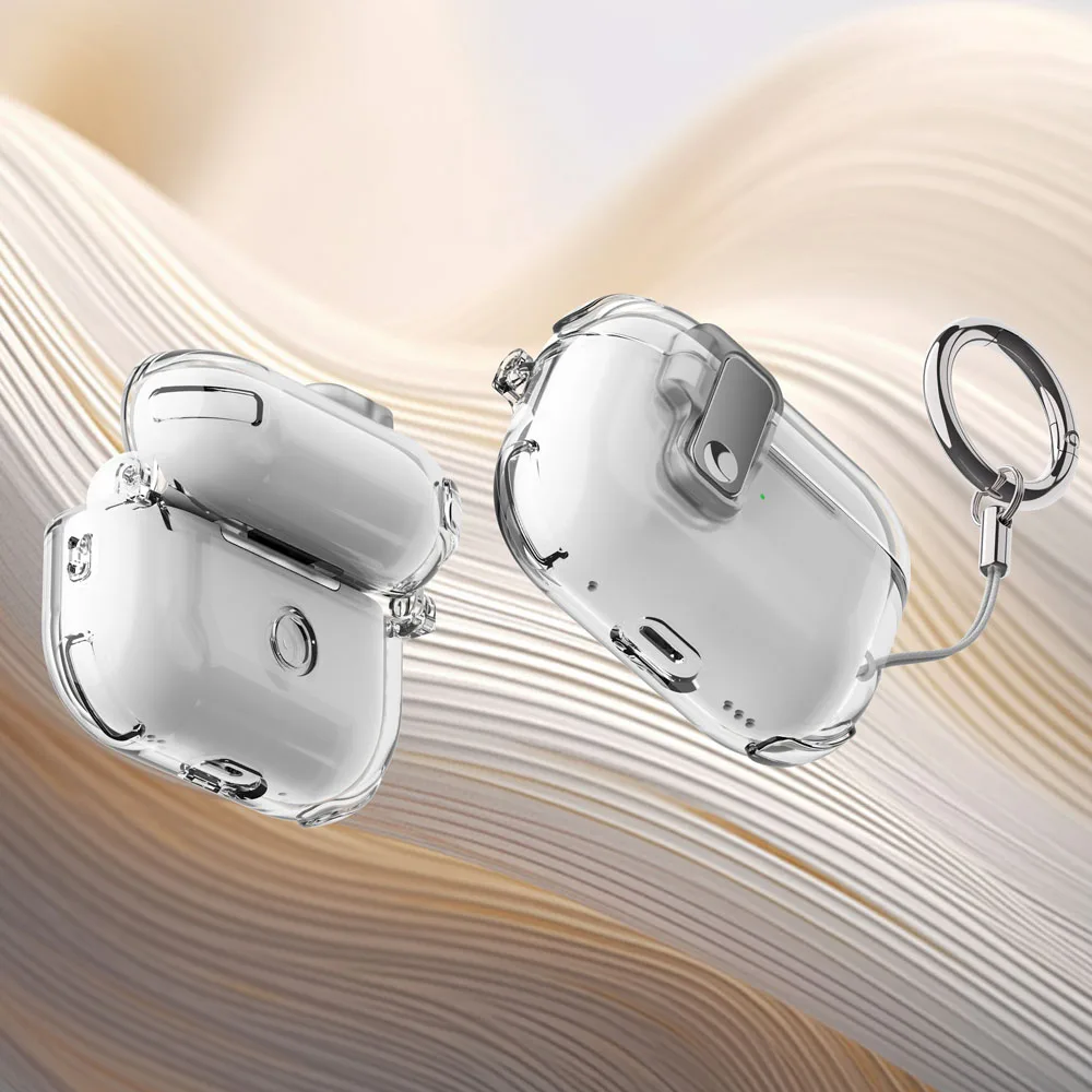 Shockproof Transparent Case For AirPods 1 2 Pro 3 4 Pro2 AirPod Pro 2nd Cover Earbuds Accessories With Switch Lock with Keyring