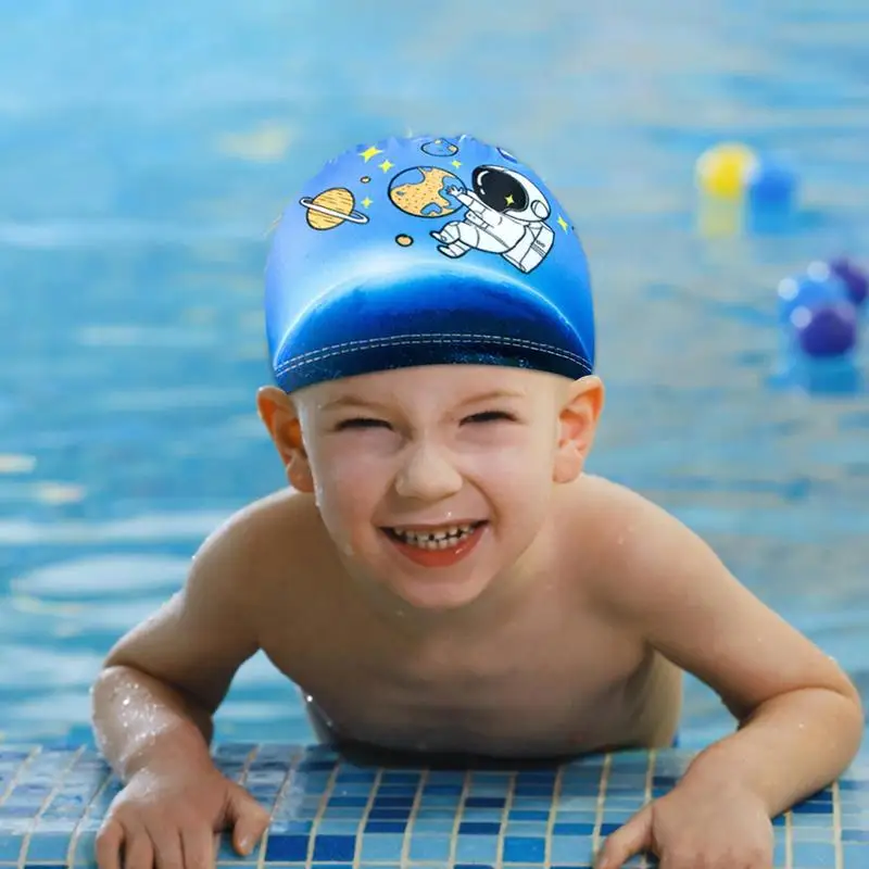 어린이용 신축성 있는 수영 모자, 긴 머리 및 짧은 머리, 십대 어린이 수영 모자