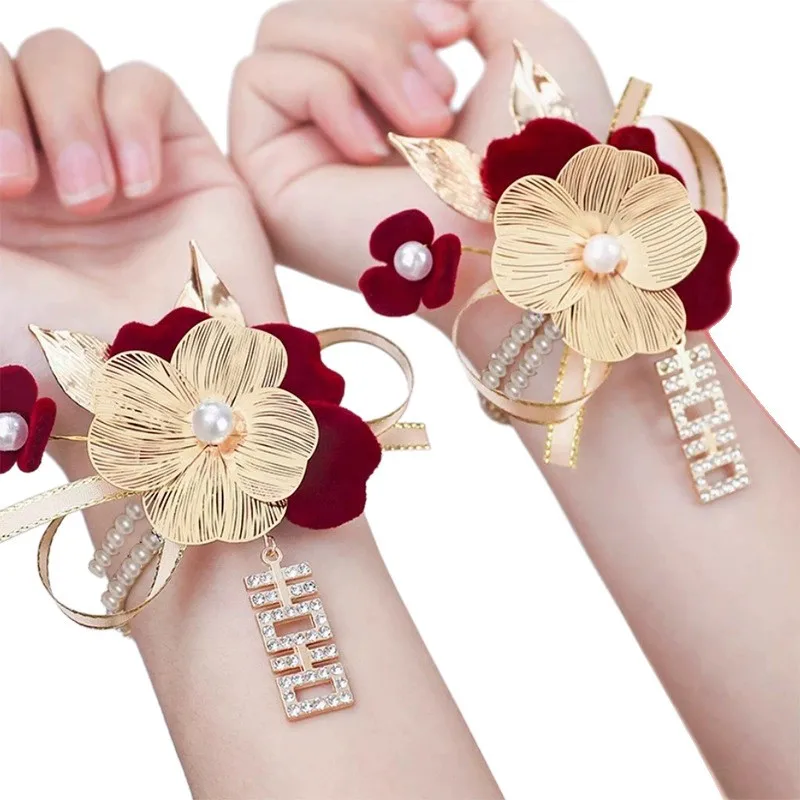 Pearl Rose  Bracelet Flowers, Elegant Bridal Wrist Flower for Wedding Party, Delicate Bride Bridesmaid Hand Jewelry image 6