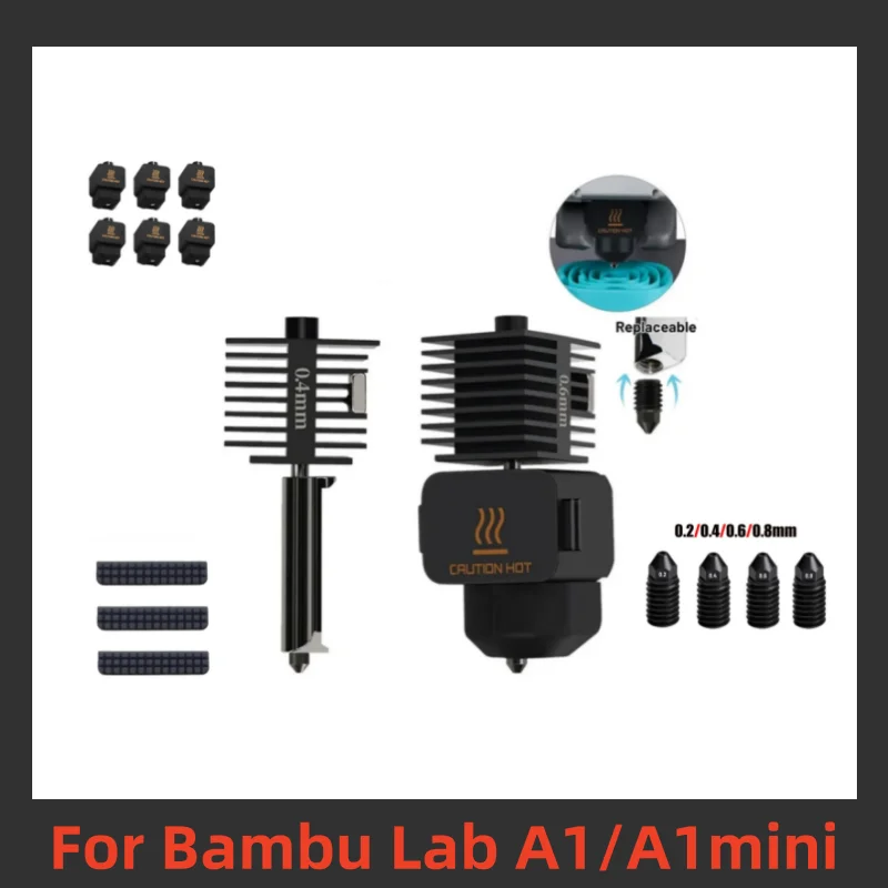 

For Bambu lab A1/A1mini Hotend Kit Hardened Steel Nozzle Full Size Silicone Case For Bambu lab 3D Printer Accessory