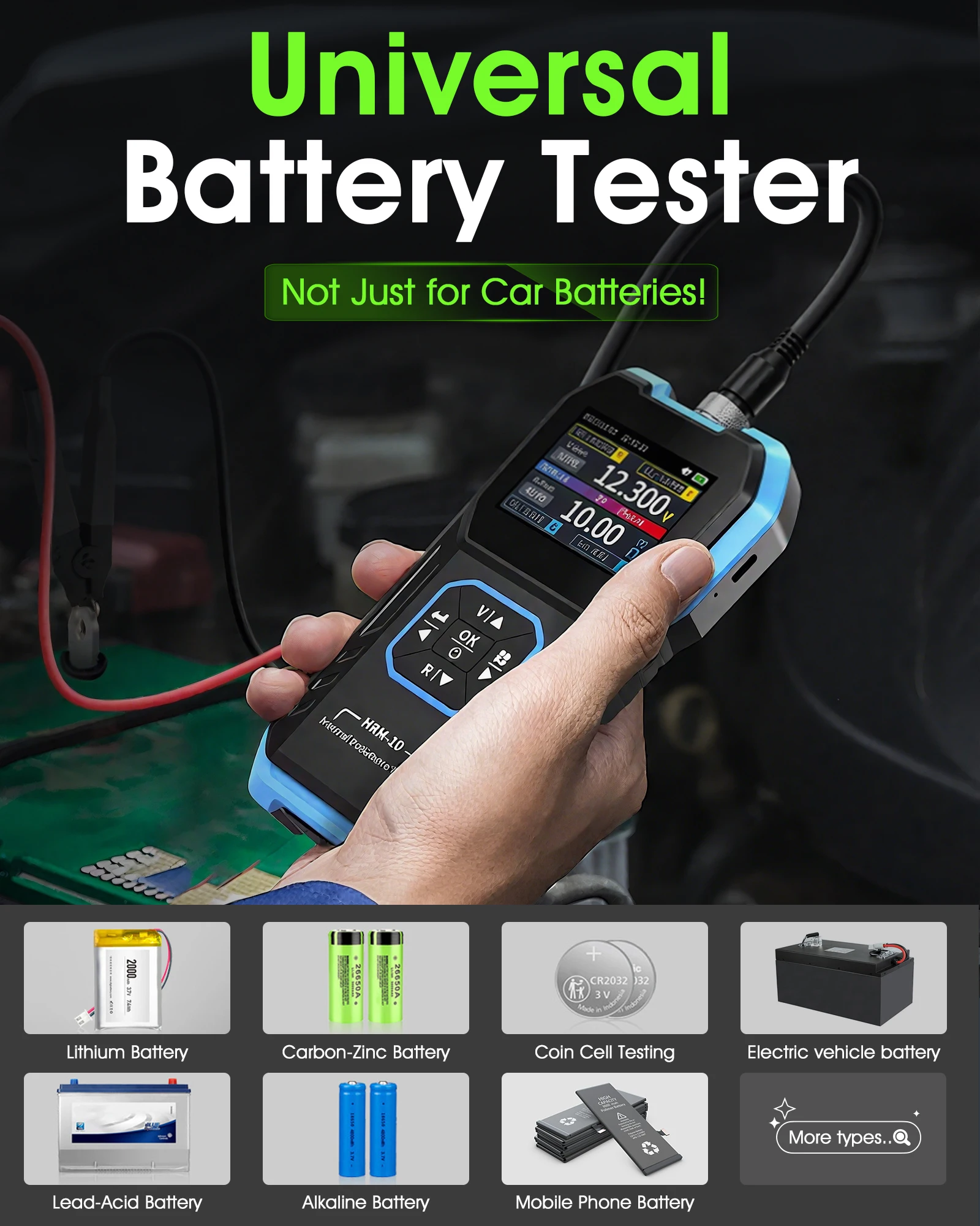 FNIRSI HRM-10 Battery Internal Resistance Tester 100V 200Ω True 4-Wire Kelvin 18650 Li-ion Lead Acid Car Battery Voltage Meter