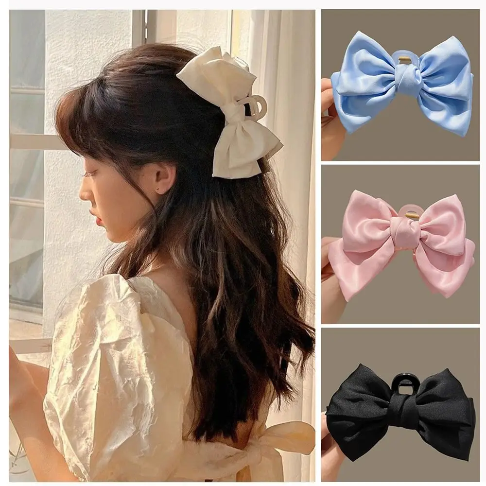 Fashion Acrylic Bow Hairpin Solid Color Cloth Butterfly Satin Hair Claws Korean Version Headwear Women