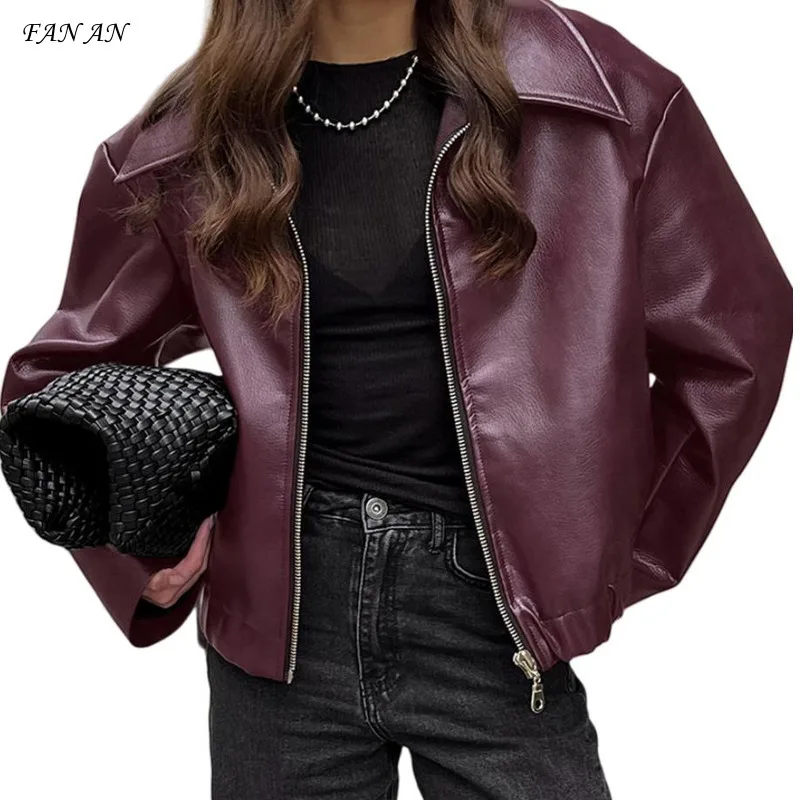 

Fashion Cool Red Jacket Leather Jacket Fashion Coat 2024 Autumn/winter New Women's Coat Niche Everything With Women's Top