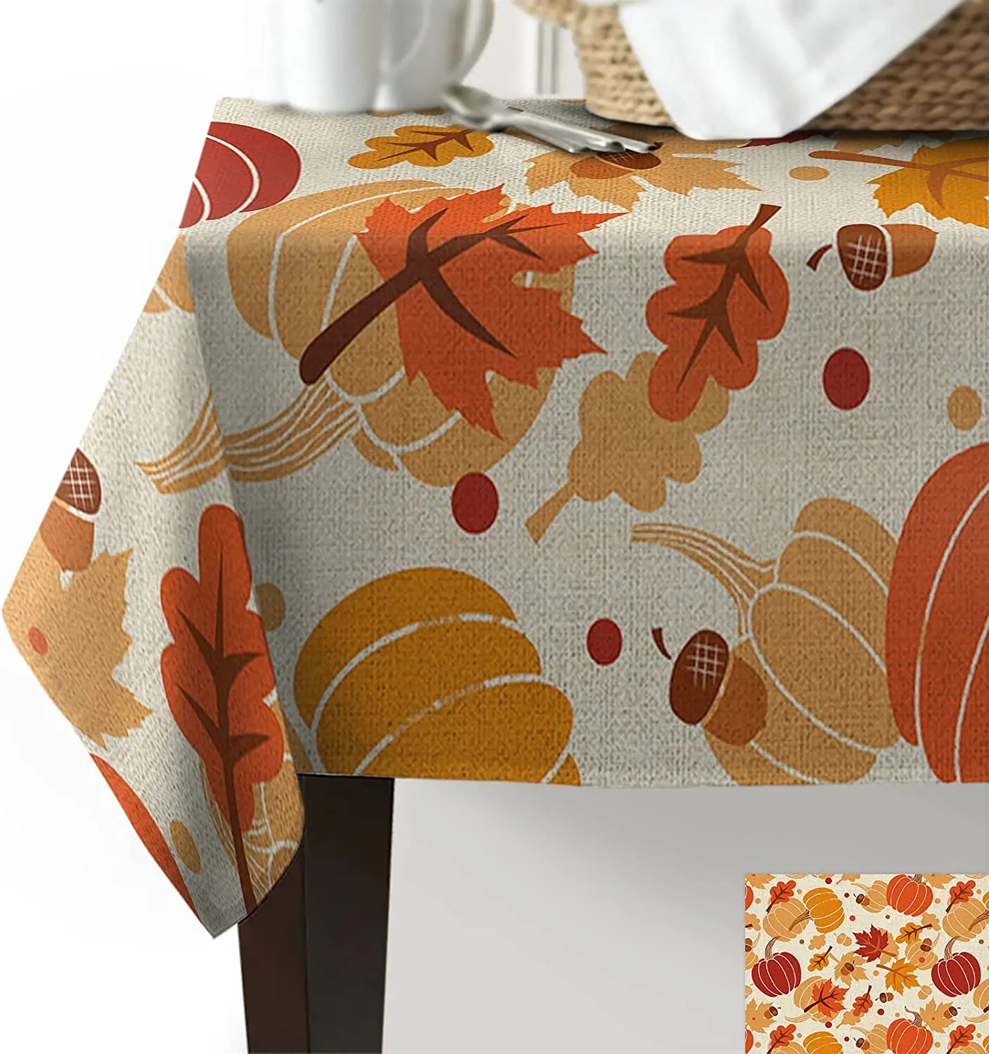 Thanksgiving Maple Leaves Pumpkin Rectangle Tablecloth Holiday Party Decoration Waterproof Tablecloth Kitchen Dining Table Decor