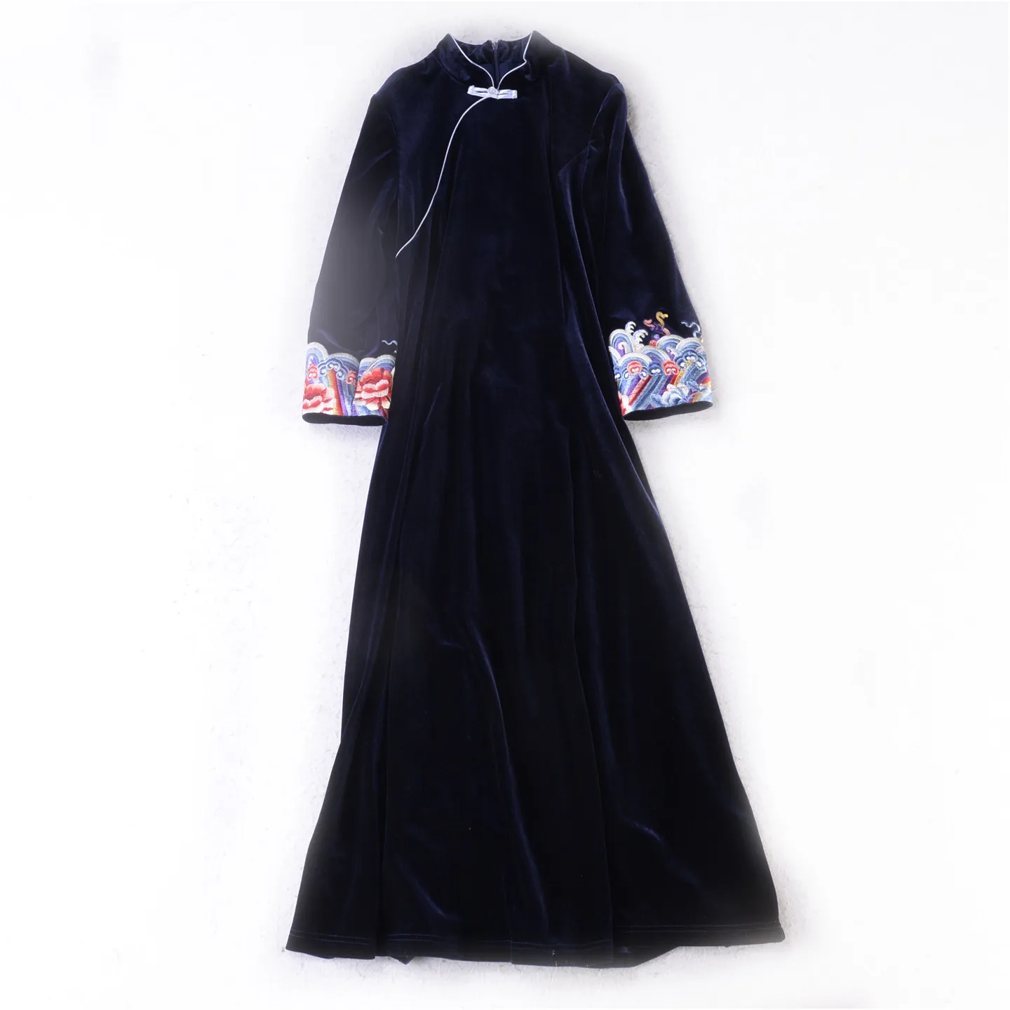 

SuperAen 2026, весенне-осеннее новое элегантное бархатное платье в китайском стиле с вышивкой, синее и красное, элегантные платья с длинными рукавами