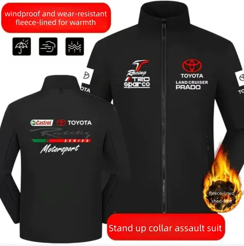 벨벳 프린트가 있는 토요타 로고가 있는 스탠드업 칼라 재킷은 가을과 겨울에 적합합니다. RRPOWER 퍼포먼스 카 레이싱 팀 재킷