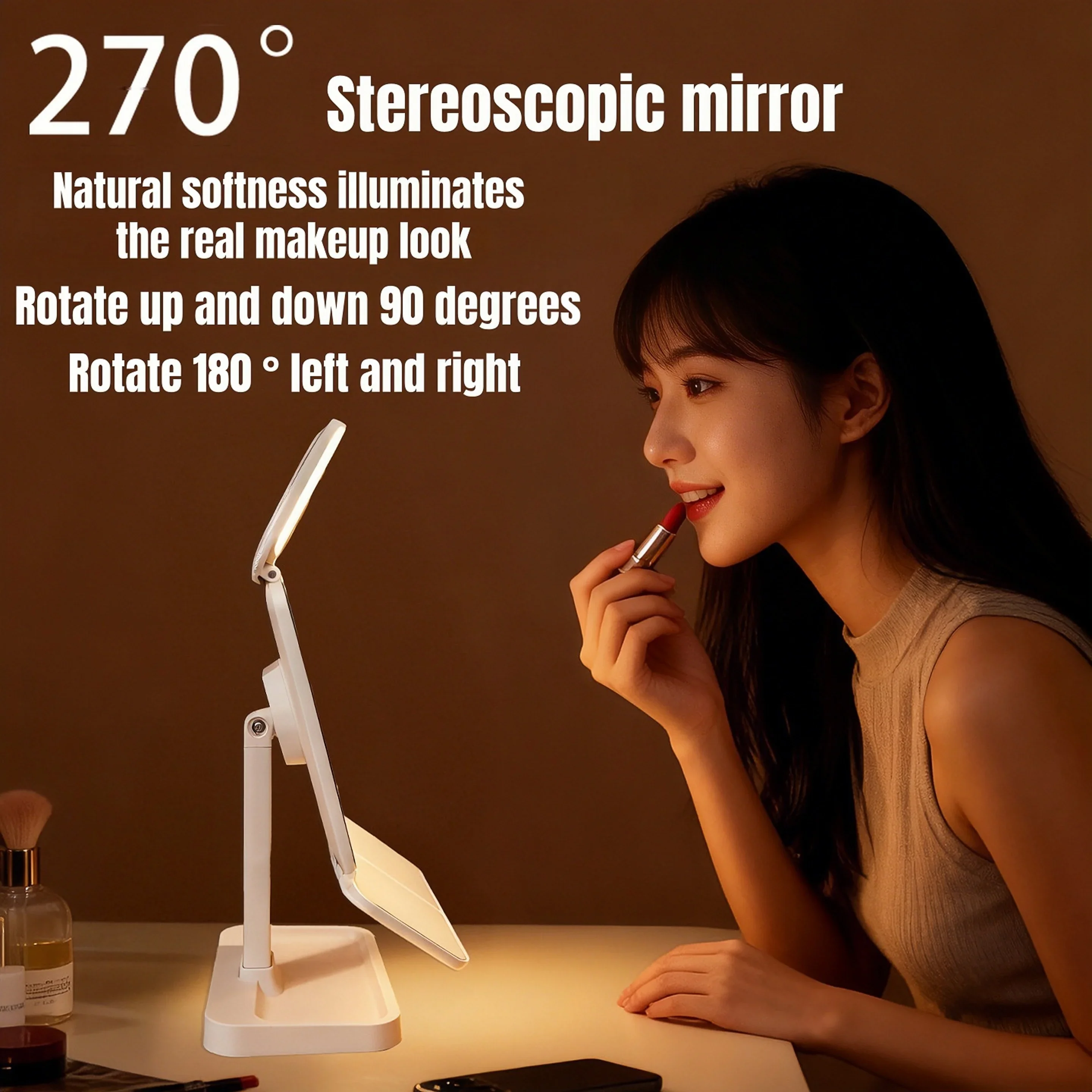 Triple Fold Fashion Makeup Mirror, LED Light Makeup Mirror, Multifunctional Makeup Mirror, Three Fold Mirror