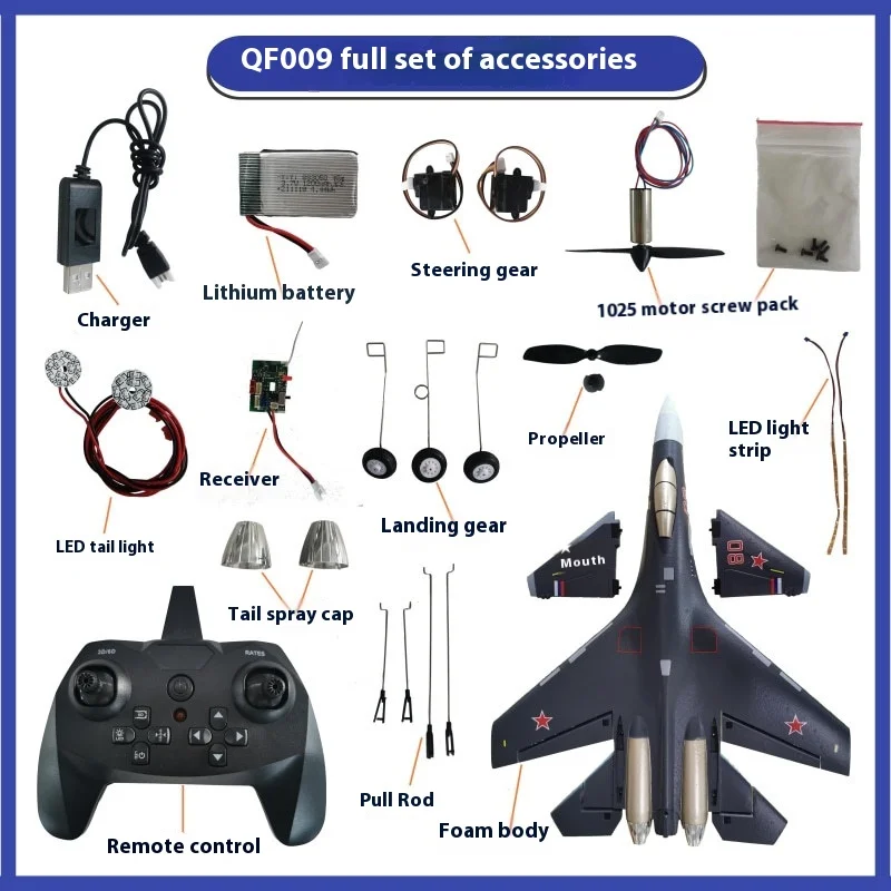 Qf009 4-kanałowy bezszczotkowy pilot zdalnego sterowania Samolot Su35 Airbody Serwo Led Light Śmigło Silnik Akcesoria Montaż samolotu