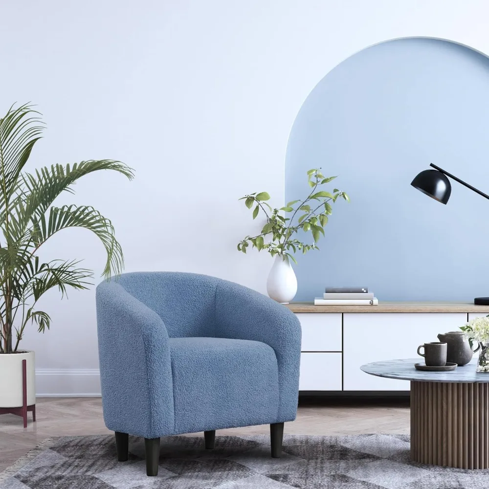 Harige Sherpa Elegante Fauteuil Met Gezellige Zachte Gewatteerde, Geschikt Voor Woonkamer Slaapkamer Ontvangstruimte Kantoor, Blauw