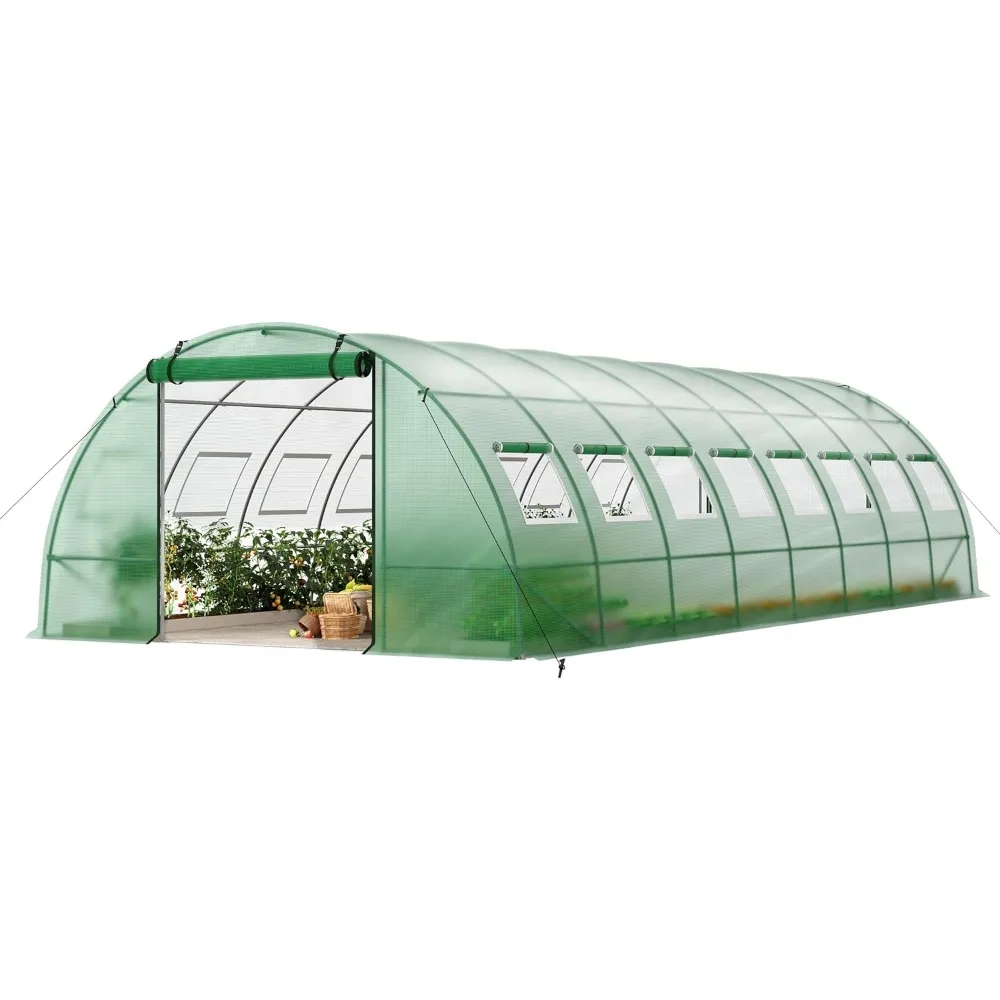 

26'x12'x6.6' Large Walk-in Greenhouse, Heavy Duty Green House Outside with Galvanized Steel Frame, High Tunnel PE Cover