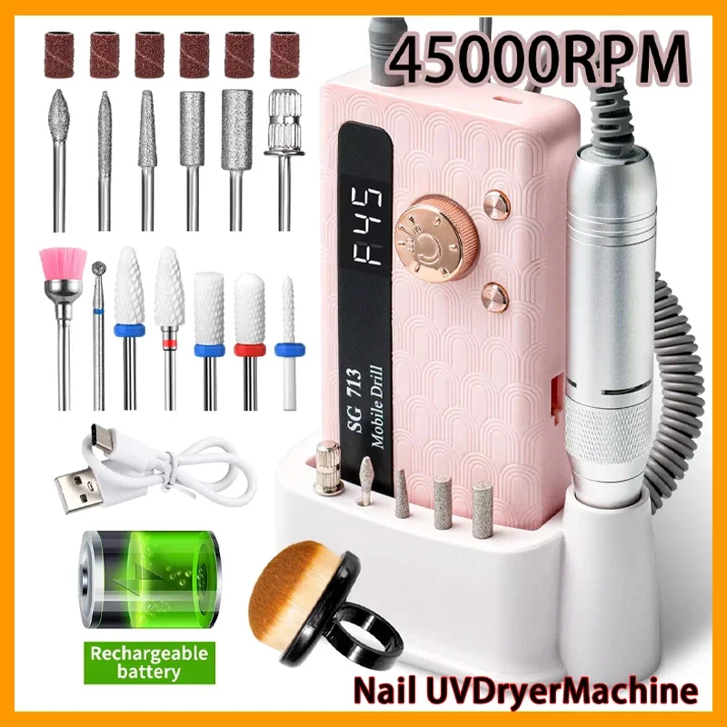

35000/45000 об/мин перезаряжаемая дрель для ногтей профессиональная портативная электрическая маникюрная пилка для ногтей гель-лак удаление шлифования