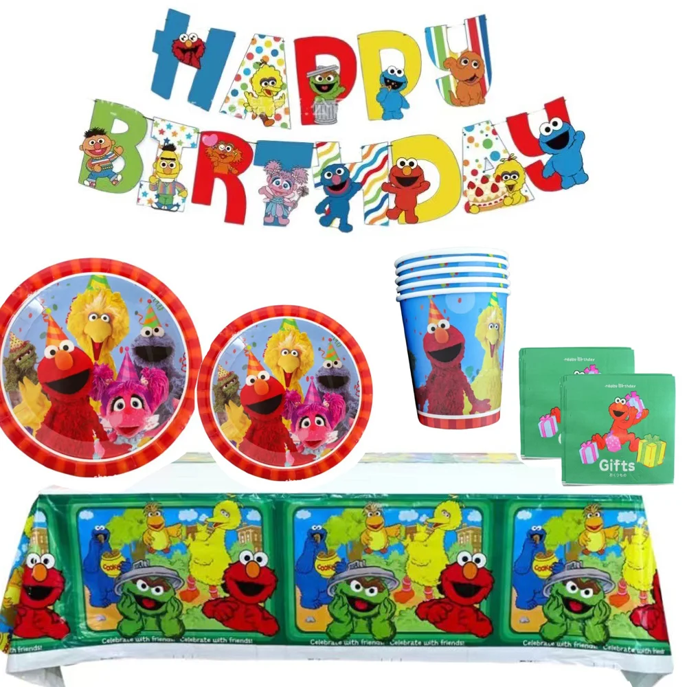 Artículos para Fiesta de Cumpleaños de Plaza Sésamo, Juego de Vajilla con Temática de Elmo