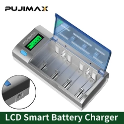 PUJIMAX AA/AAA/C/D Ni-MH/Ni-Cd Rechargeable Battery or 2pcs 9V Battery Intelligent Charger LCD Screen Display Charging Process