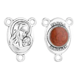 10Pcs Christian Jerusalem Centerpiece Virgin Mary Holding Baby Jesus Rosary Center Connector for DIY Jewelry Accessories