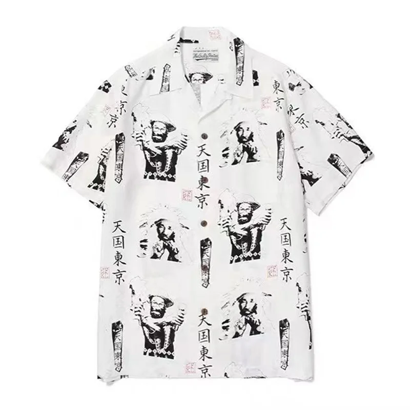 24ss Summer Mens Womens Brand Shirt Cuban Neck WACKO MARIA Short Sleeve Shirt Vintage High Quality Hawaiian Shirt