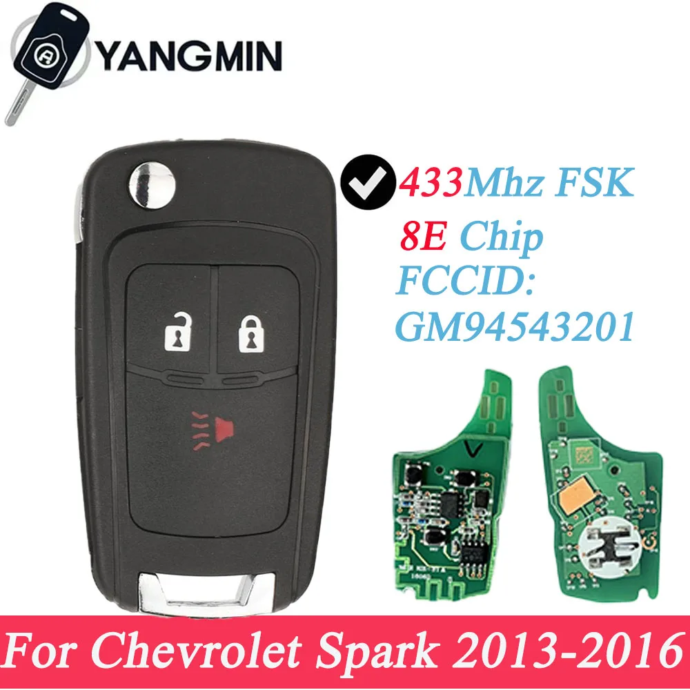 

Flip Remote Car Key For 2013 2014 2015 2016 Chevrolet Spark GM94543201 433 MHZ 100% NEW 3 Buttons 8E Chip KEY shell