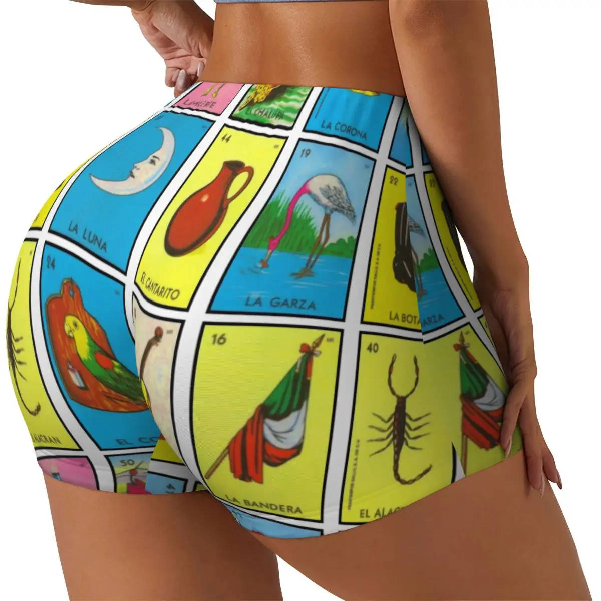 Custom Loteria Card Mexican Bingo Lottery Workout Shorts Women's Gym Running Biker Yoga Shorts