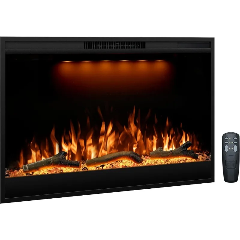 אח חשמלי מוסיף 36 אינץ 'רחב, שקוע בקיר אח חימום w/3 צבעים הוביל אור עליון ולהבה ריאליסטית