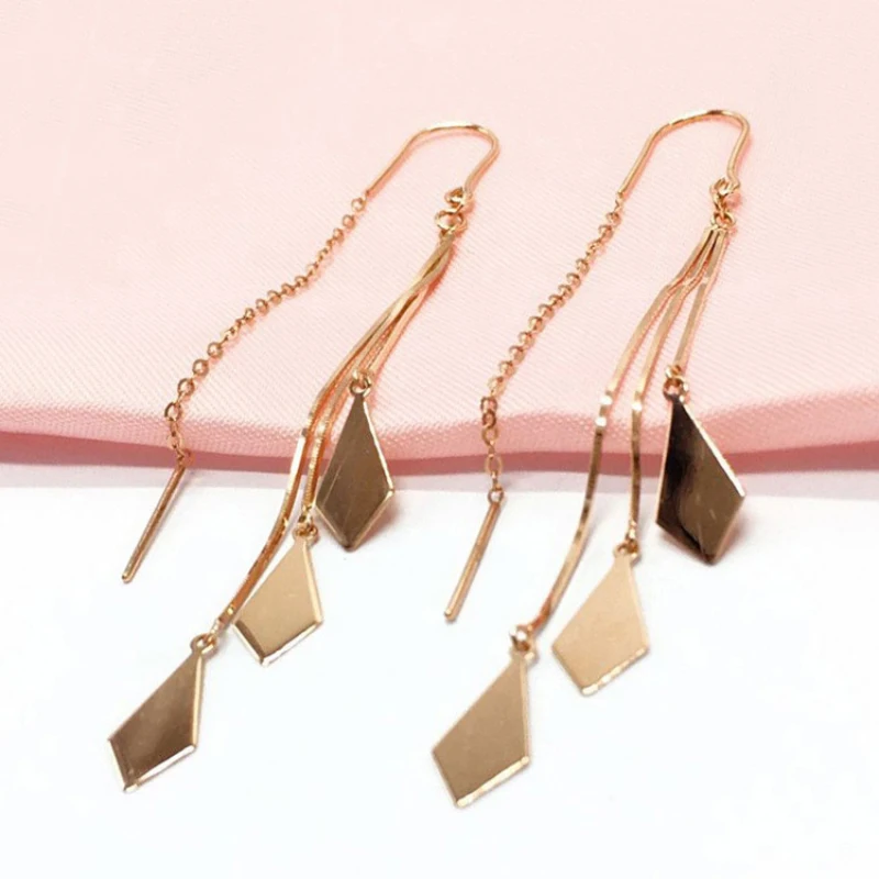 585 Purple Gold Earrings for Women Plated 14K Rose Gold Glossy Diamond Tassel Earings Fashion Elegant Long Chain Fine Jewelry