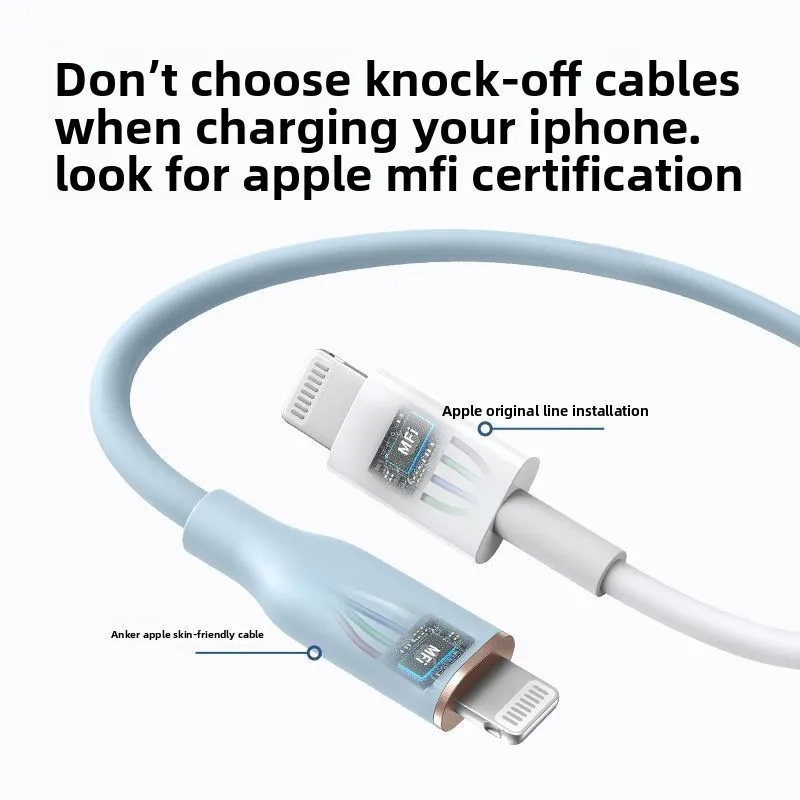 Kabel do szybkiego ładowania ANKER Type-C z oficjalną certyfikacją MFi, wykonany z przyjaznego dla skóry silikonu, odpowiedni do Apple 13 i Apple 14. — zdjęcie produktu 5