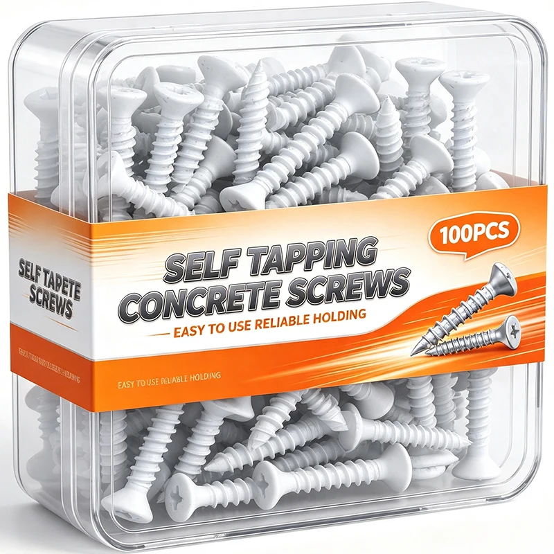 100/50pc Self Tapping Concrete Screws Cross Recessed White Coated Drywall for Gypsum Wall Panel Interior Bugle Head Repair Tools