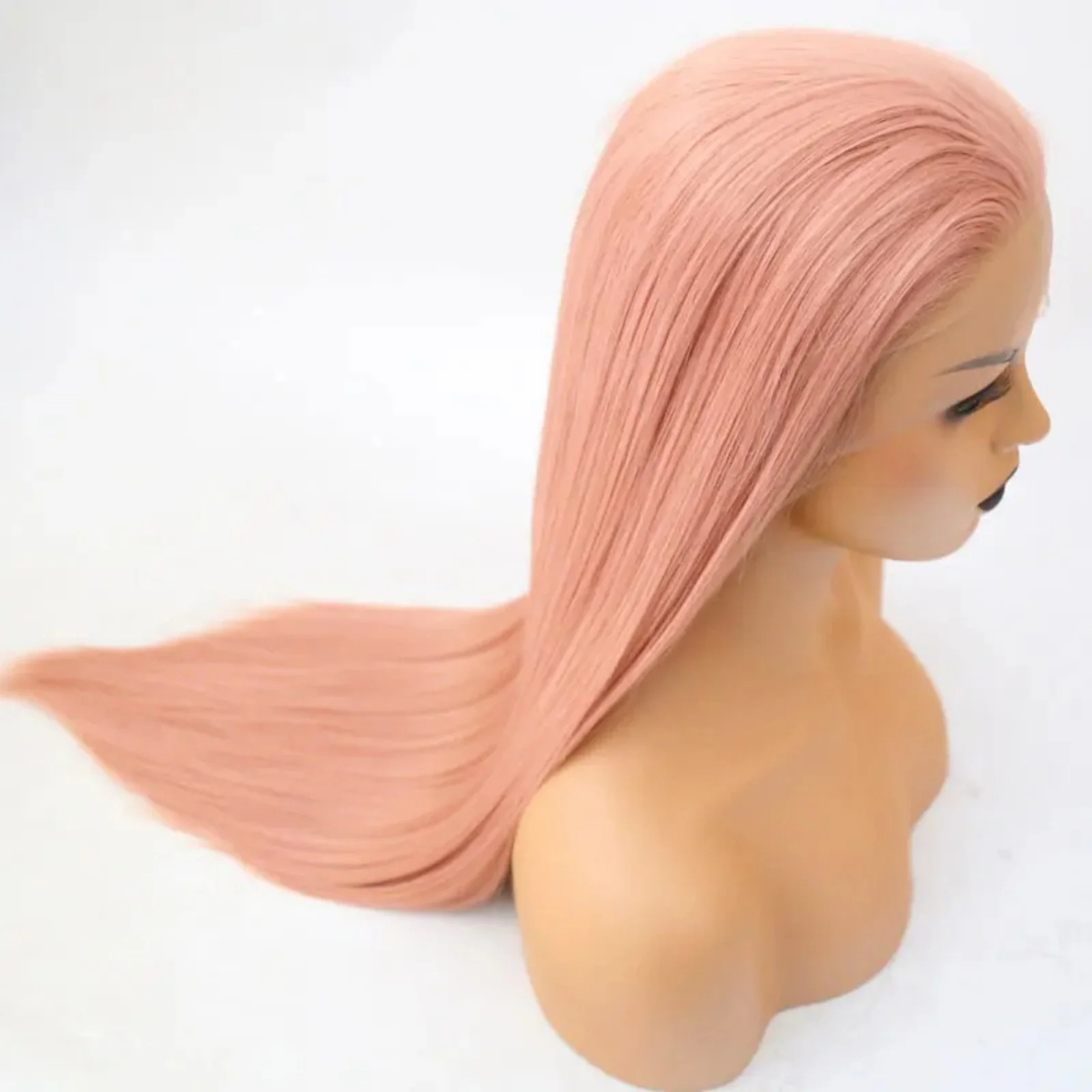 Pastel Pink Long Straight Synthetic Lace Front Wig Glueless Frontal Light Pink Colored Hair Lace Wigs for Women Party Cosplay