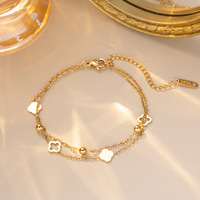 Luxurious French Double Layer Four Leaf Clover Titanium Steel Bracelet for Women Fashionable Versatile High End Feeling Popul...